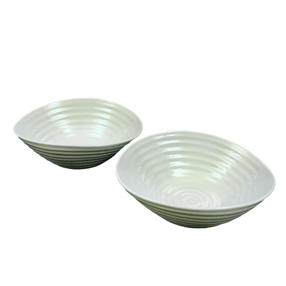 2 Portmeirion Sophie Conran Celadon Green Cereal Bowls 7.25" Ring Oval Ribbed - Picture 4 of 15